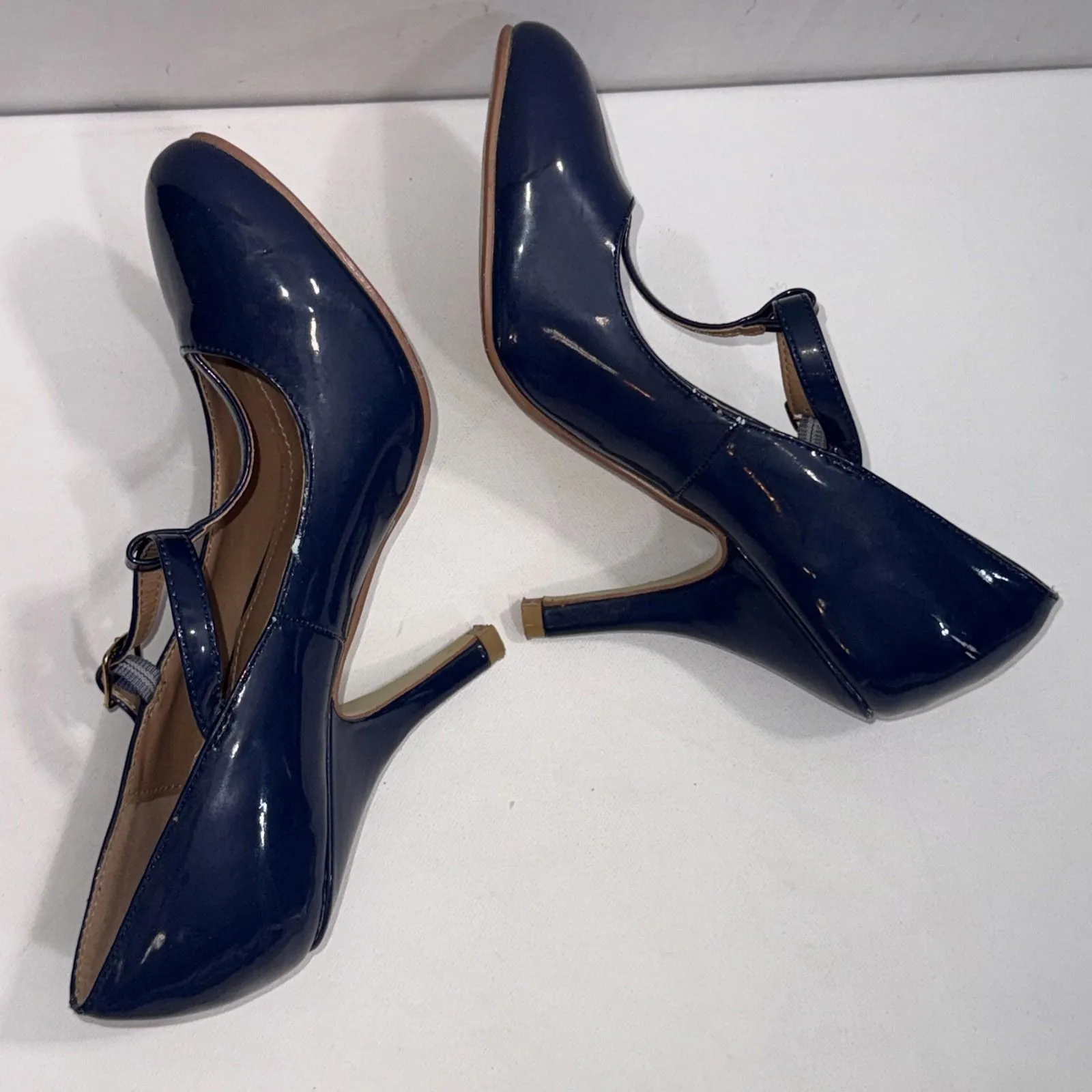 Journee Collection Old Money Business Casual Formal T Strap Stiletto Blue Pumps - Image 10