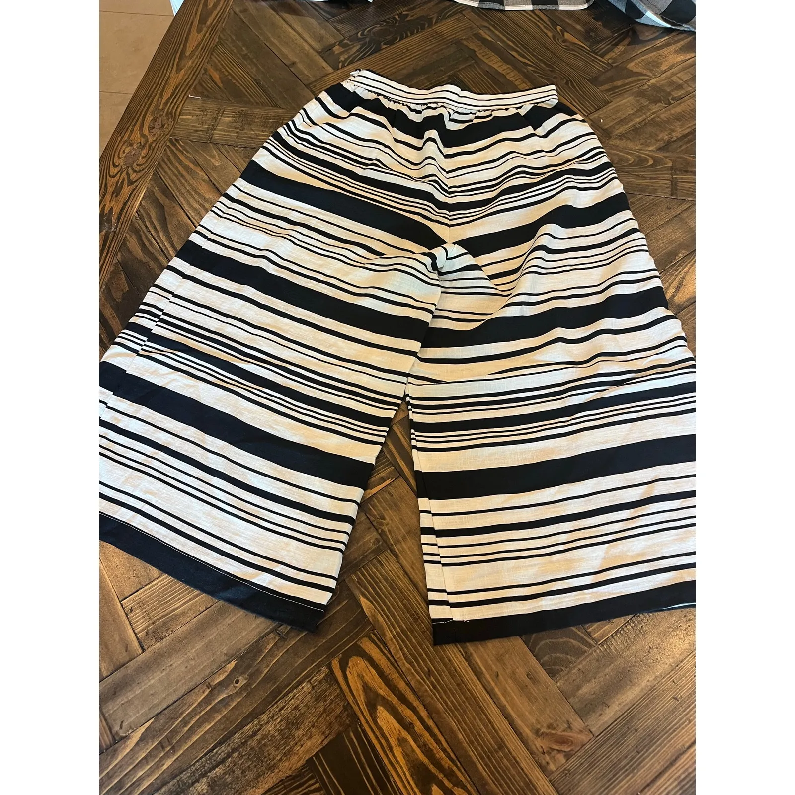 Cottage Core Wide Leg Pant Women Medium Lagenlook Boho Hippie Crop Beach Cruise Black - Image 3