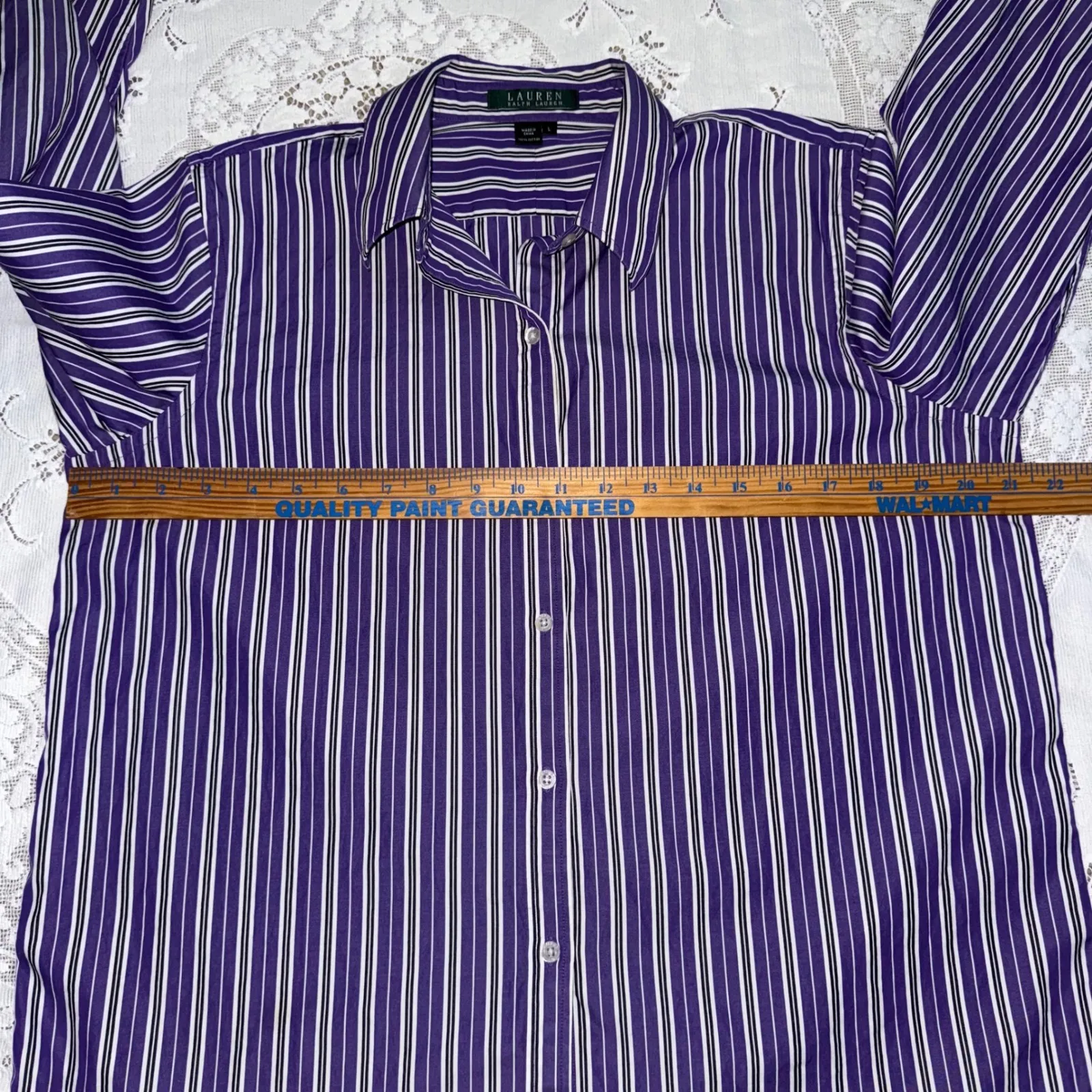 LAUREN RALPH LAUREN Women's Purple Stripe Button Down Shirt Size L Cotton - Image 7