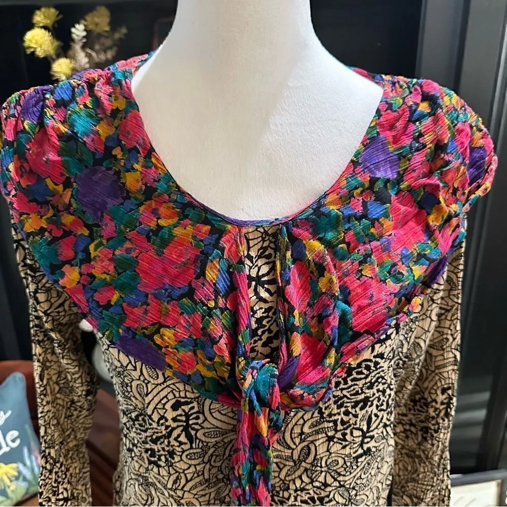 Vintage Carole Little Colorful Blouse Size 6P Black - Image 4