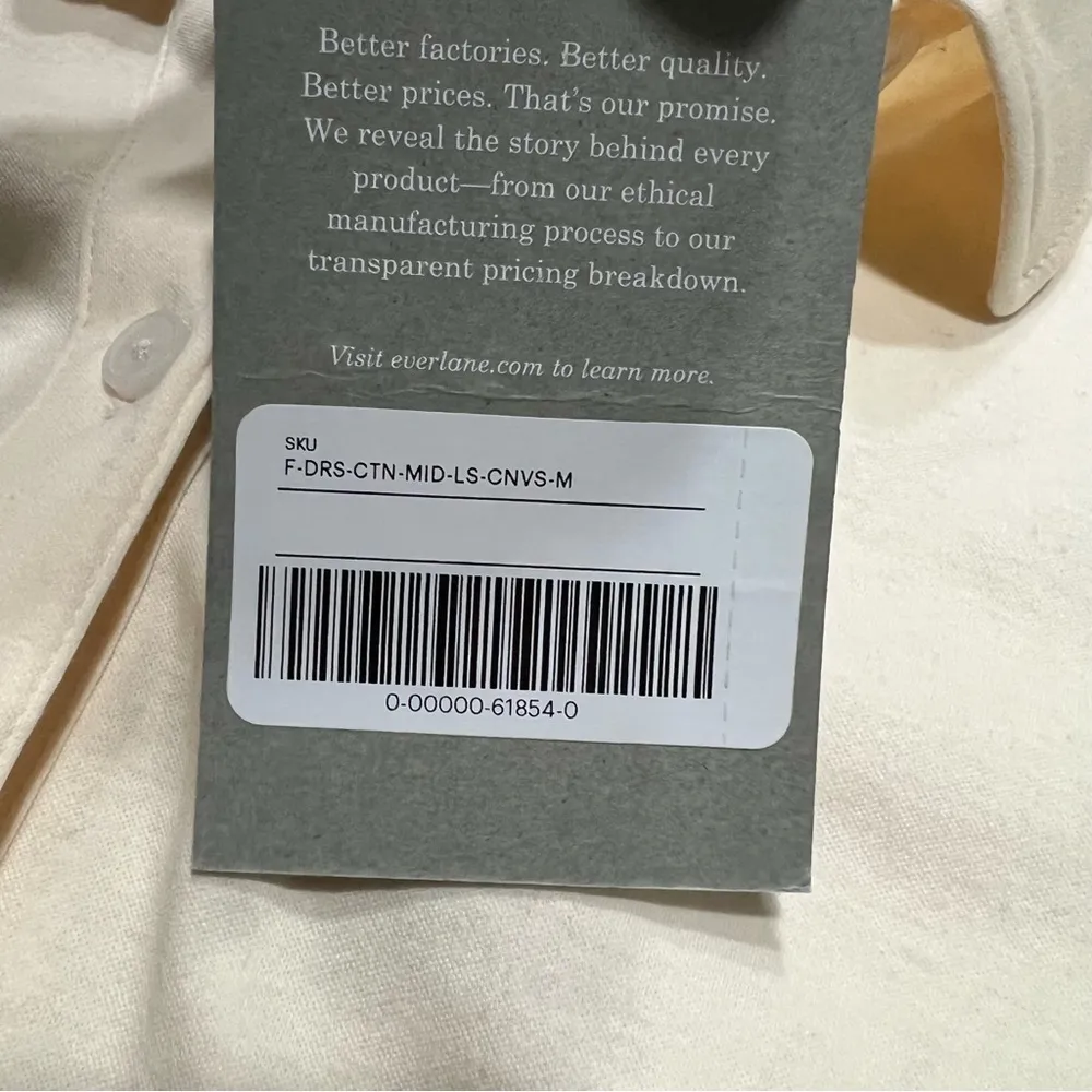 NWT Everlane Luxe Cotton Long Sleeve Button Front Dress Medium Cream colored - Image 11