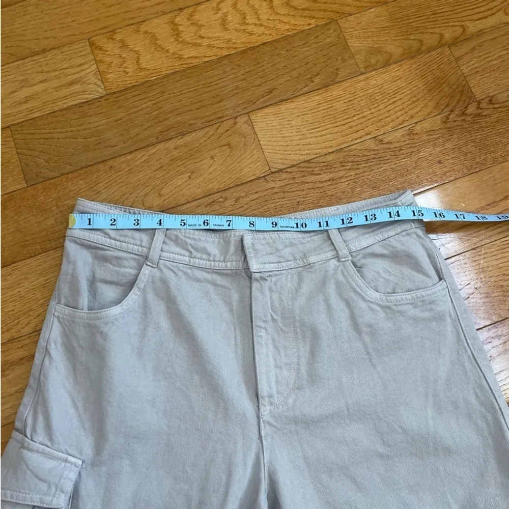 Zara high waisted beige baggy cargo pants jeans cotton wide legs Sz M - Image 12