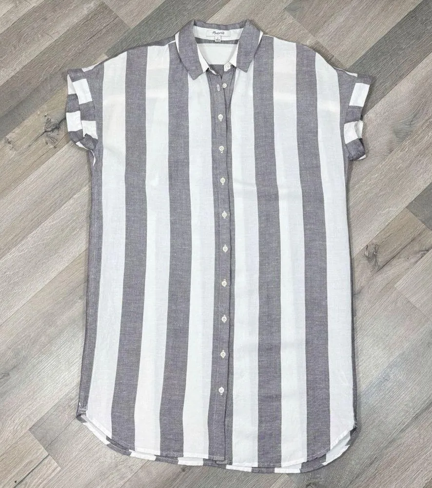 Madewell Maywood Striped Linen Blend Shirt Dress Grey White Small - Image 15