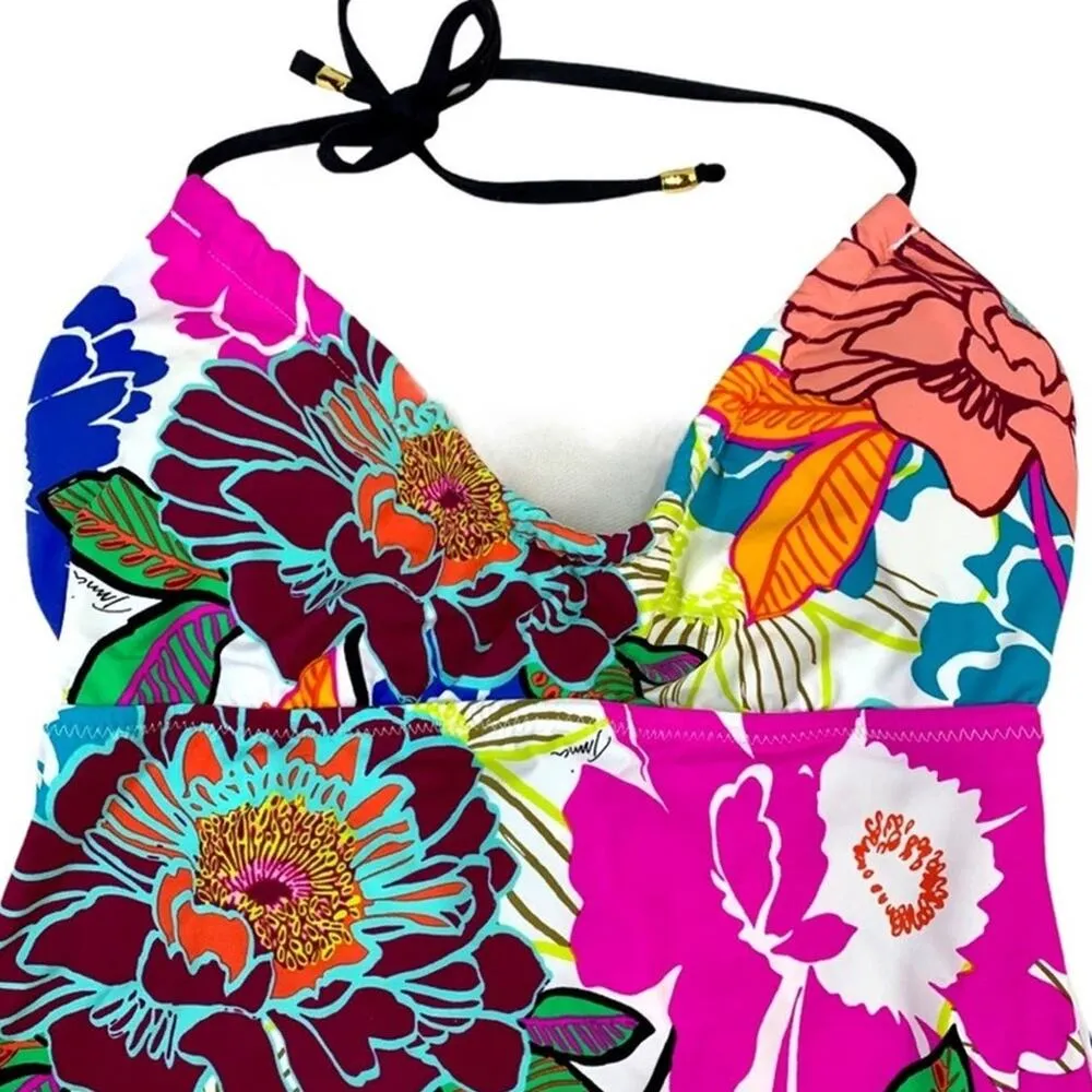 Trina Turk | Small | Radiant Blooms Floral Padded Cup Tankini Halter Swim Top - Image 4