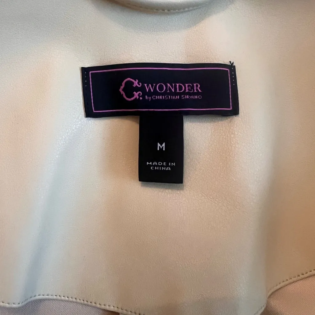 C Wonder by Christian Siriano Faux Leather Ruffle Trucker Jacket – Butter Yellow Size M - Image 5