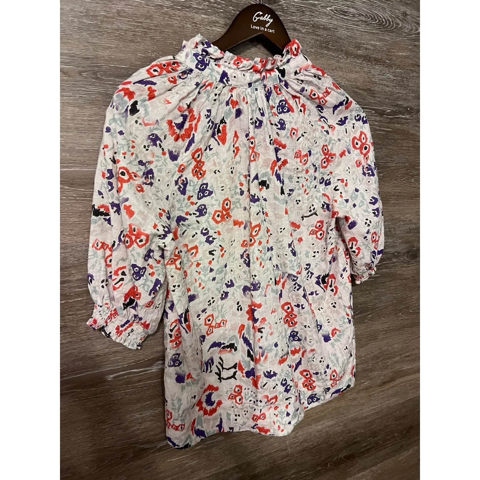 Avara top floral Puff short sleeves size XS Cotton V neck classic - Image 9