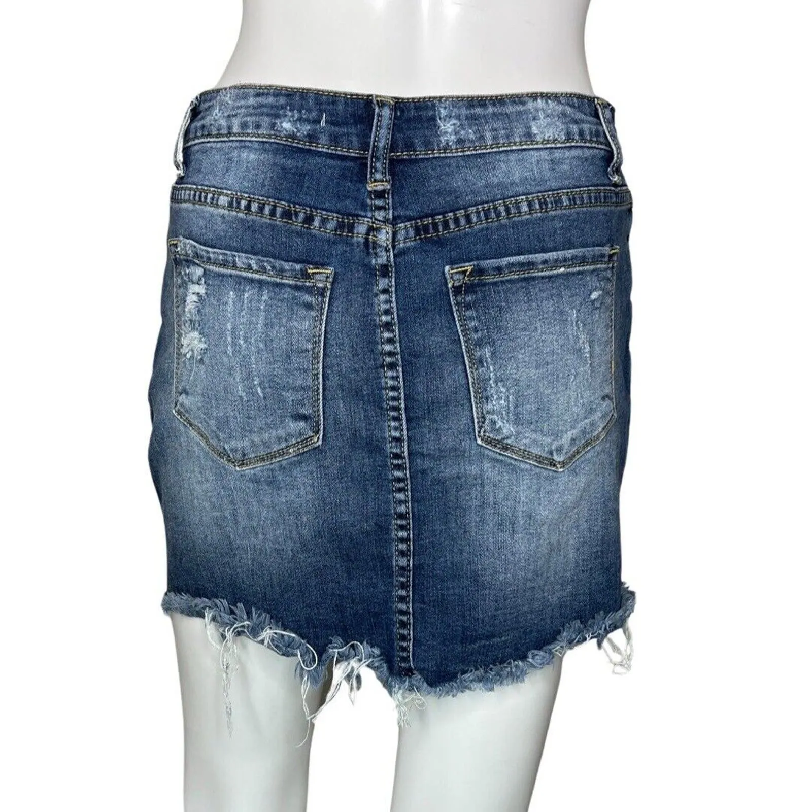 KanCan Skirt Juniors 3 25" Blue Denim Pencil Straight Mini Skirt Distress Casual Size undefined - Image 4