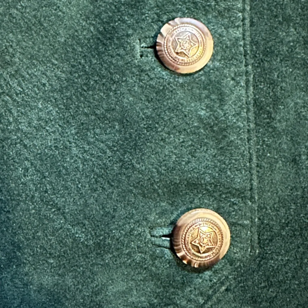 EUC Vintage Venezia Vitale Size 14/16 Green Real Leather Best Paisley Print Back - Image 6