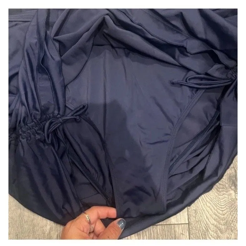 Navy Blue Floral Womens Bathing Suit Top is 4XL Bottom is 22W Skirt Tankini Size 4X - Image 8