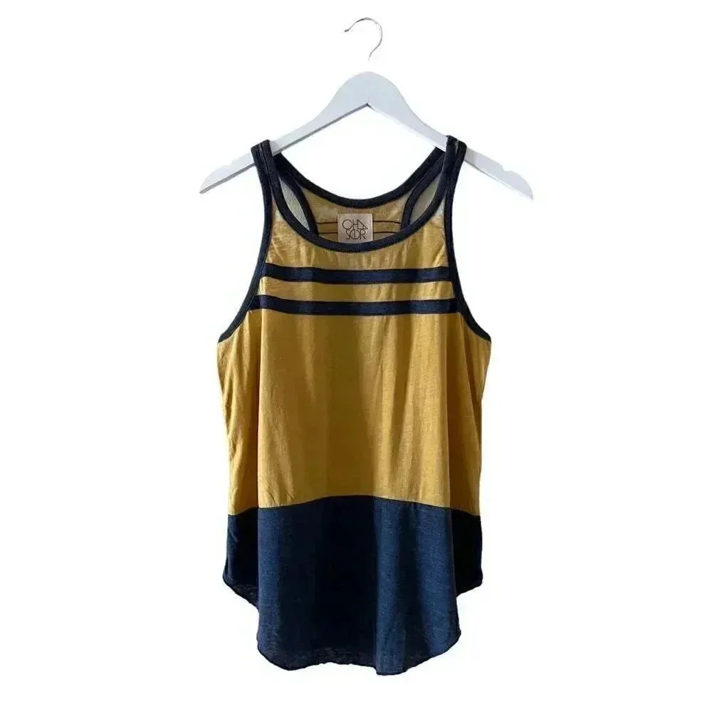 Chaser Revolve Mustard Navy Color Block Racerback Muscle Tank Top SZ M - Image 3