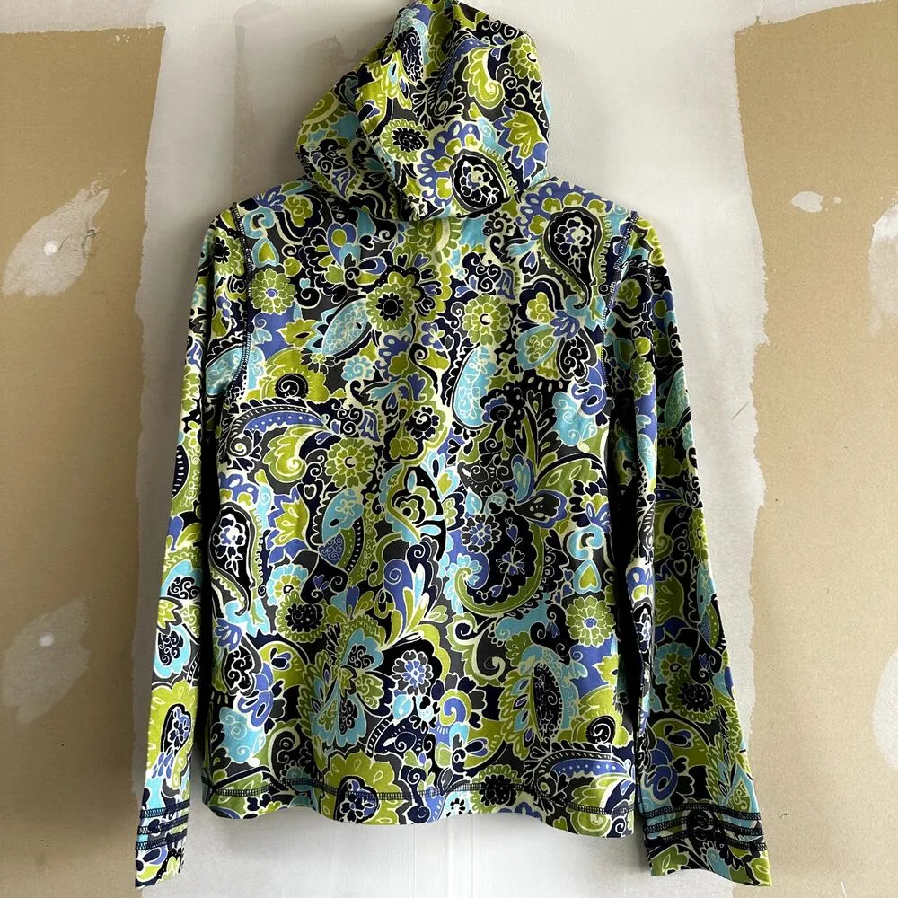 Sigrid Olsen Full Zip Hoodie Jacket Paisley Lime Life Floral Pocket Green Medium - Image 6