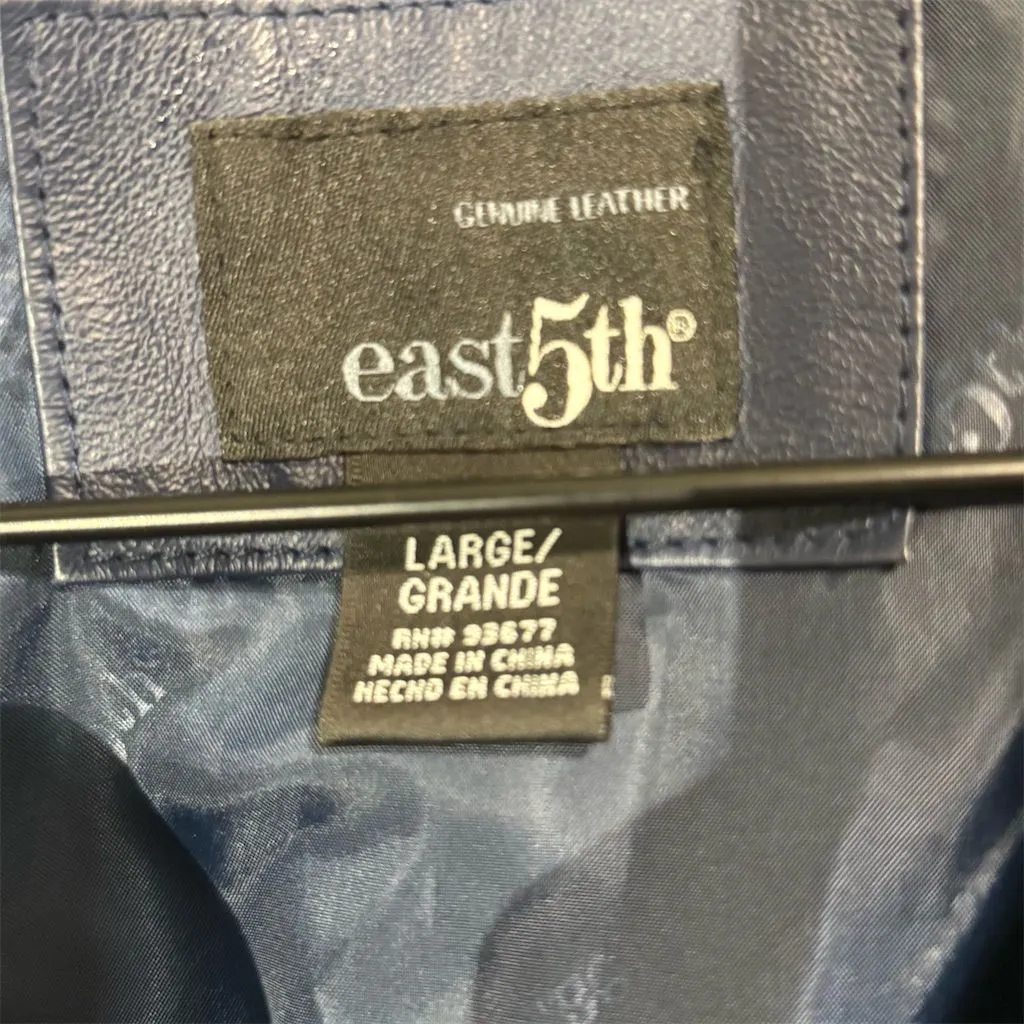 East 5th Genuine Leather Jacket Women’s L Navy Blue Zip Front Nappa Pigskin Moto - Image 9