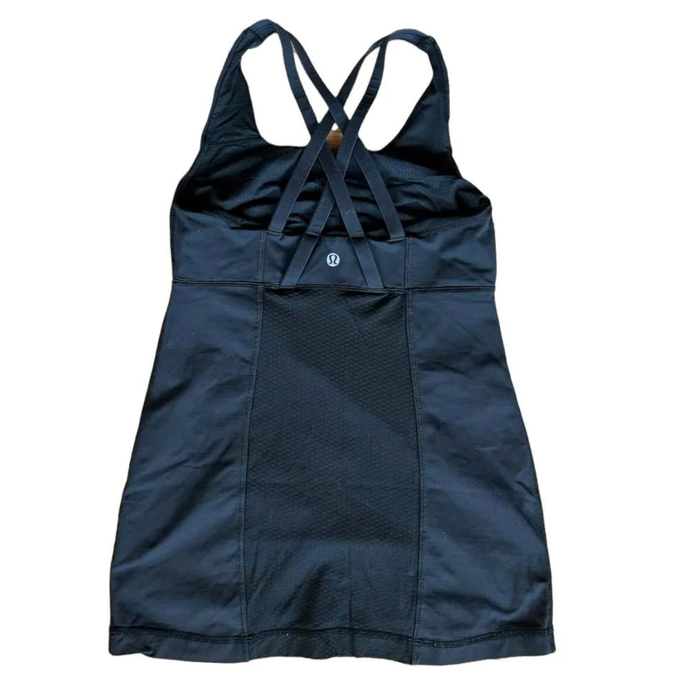 LULULEMON Scoop Neck Tank Top Black Crossover Straps Support Bra Mesh Details 6 - Image 4