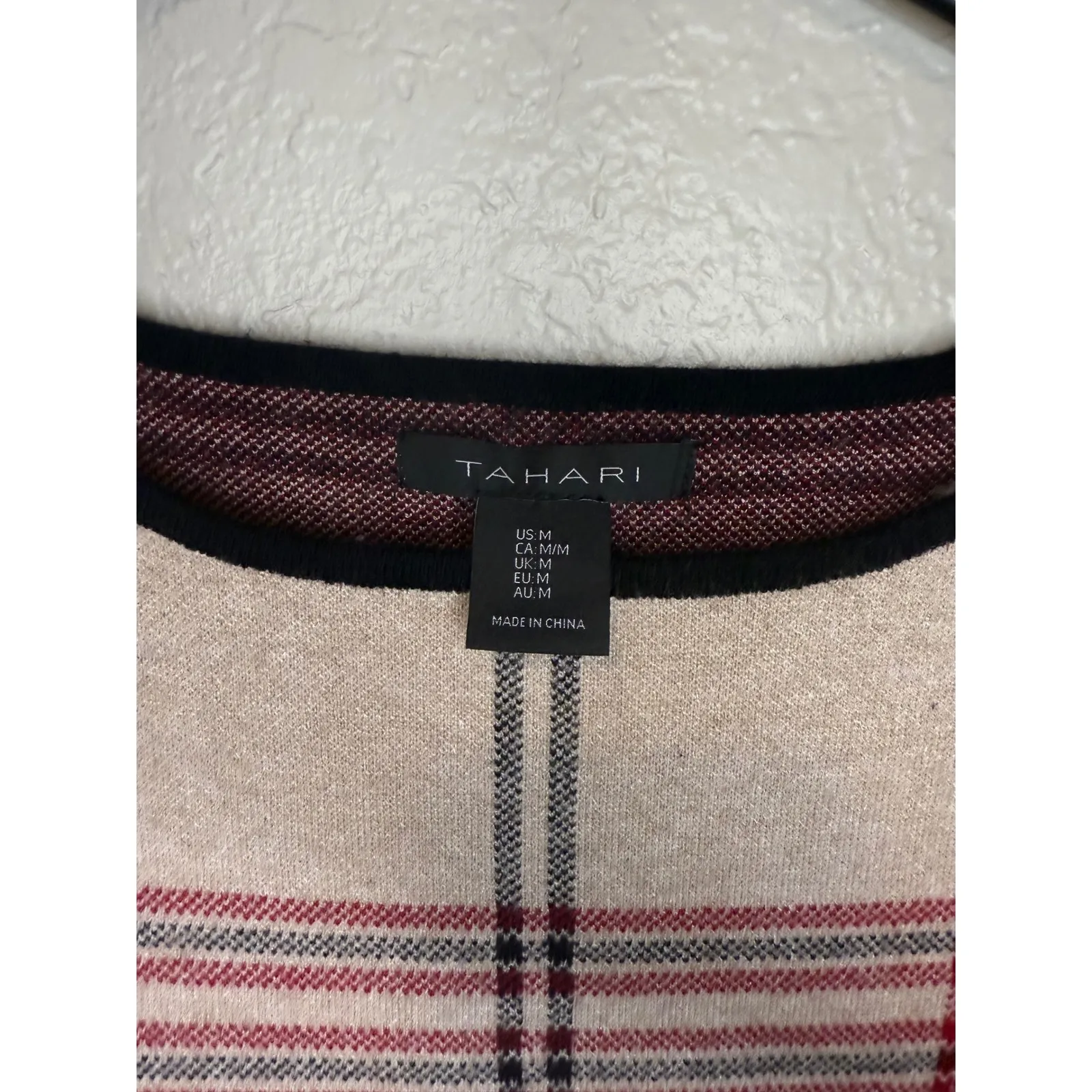 Tahari Dress Womens M Beige Plaid Career Long Sleeve Boat Neck Knit - Image 3