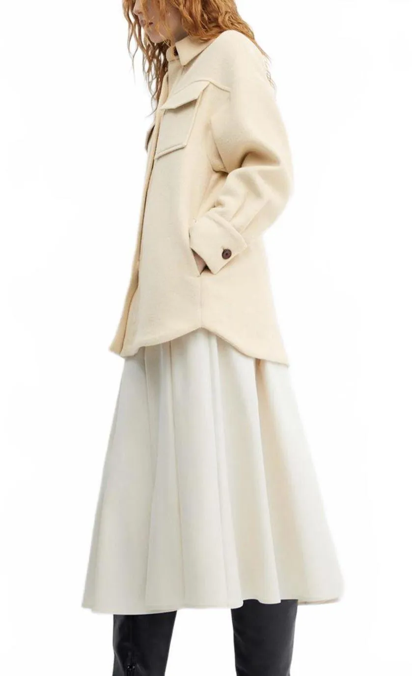 Mango Long Wool Overshirt Shacket Pastel Yellow Size 2/XS - Image 5