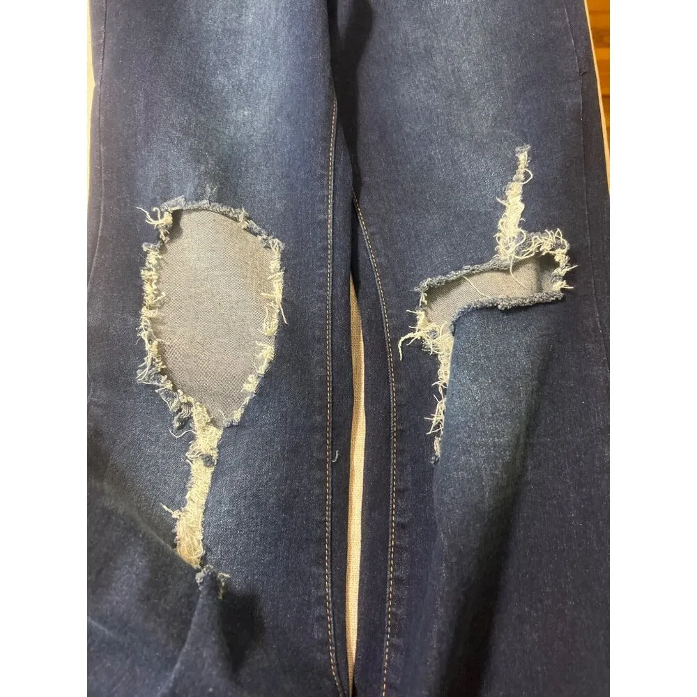 Vibe & Rant Distressed Flare Wide Leg Jeans Blue Denim Slits Hippie Sz 11 NWOT - Image 2