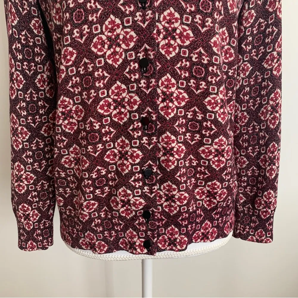 EUC Talbots Burgundy Black Metallic Shimmer Button Cardigan Size L - Image 4