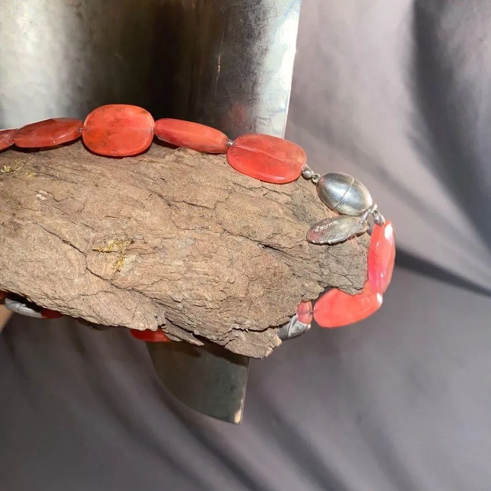 Roycroft Artisan Pink Stone 90g Leaf Fine Silver Accents Stamp Necklace Natural - Image 12