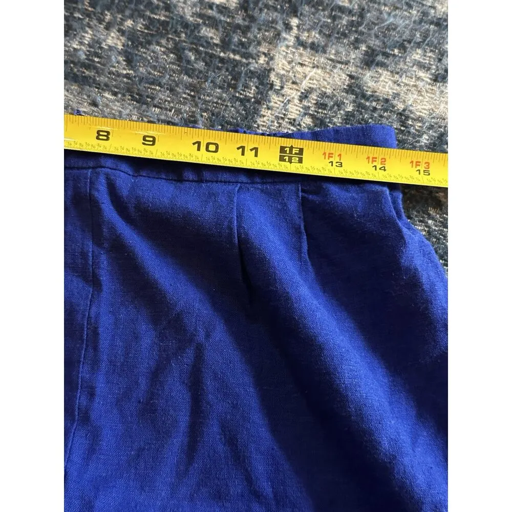 Linen Blend Button Up/Pant Set Royal Blue Embroidered Colorful Fish Size 12P VTG - Image 13