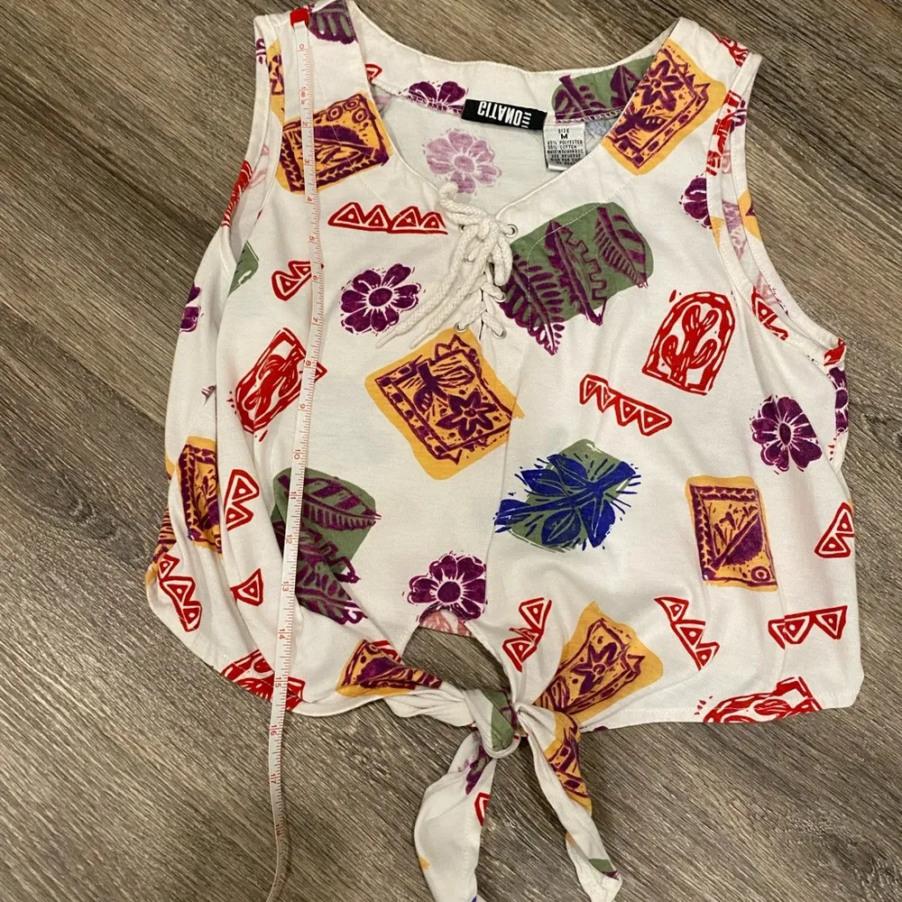 Gitano vintage 80s 90s crop top tie front tank funky geometric graphic medium Multiple - Image 7