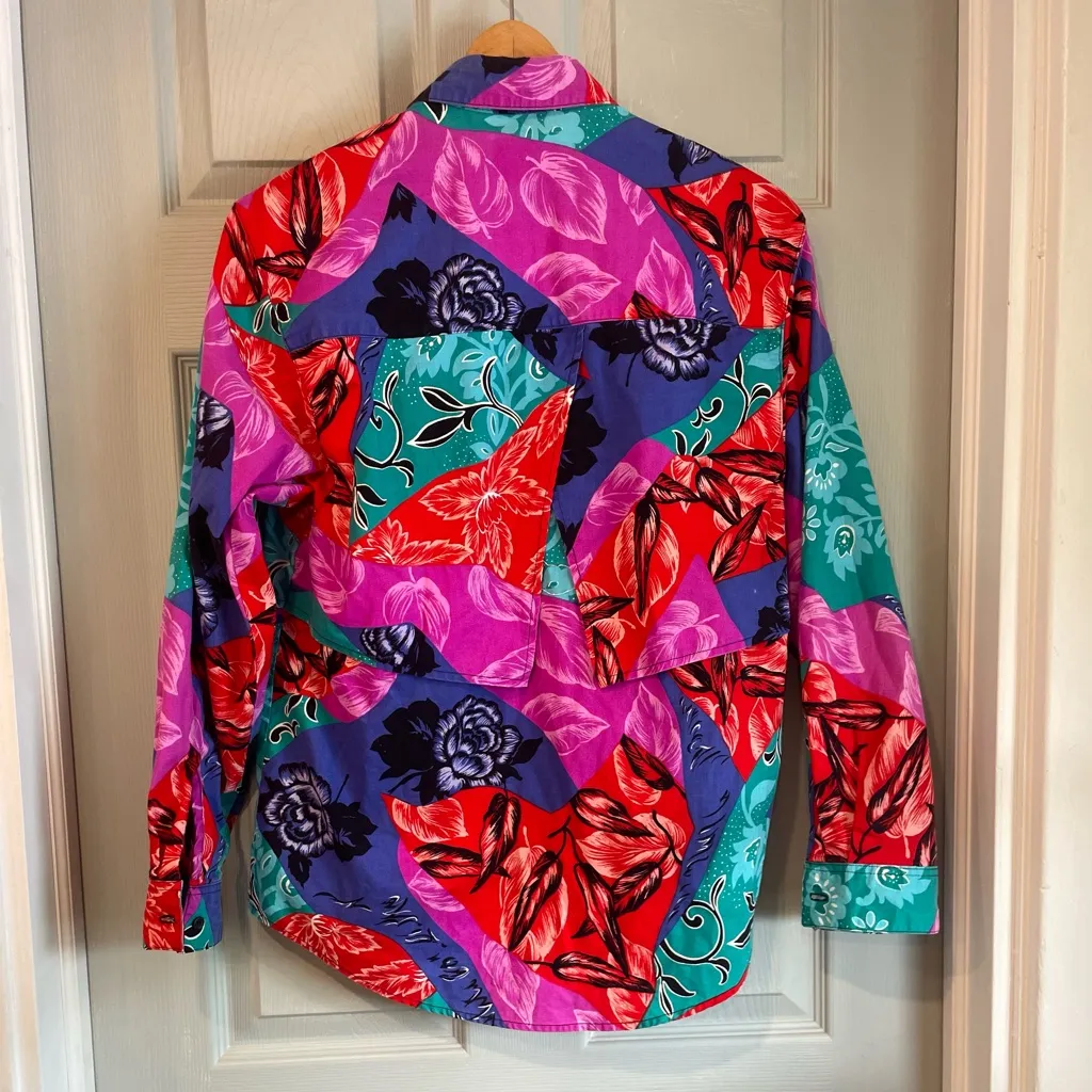 Frontier Series Women's XL Vintage 90s Multicolor Western 100% Cotton Cape Shirt Pink - Image 5