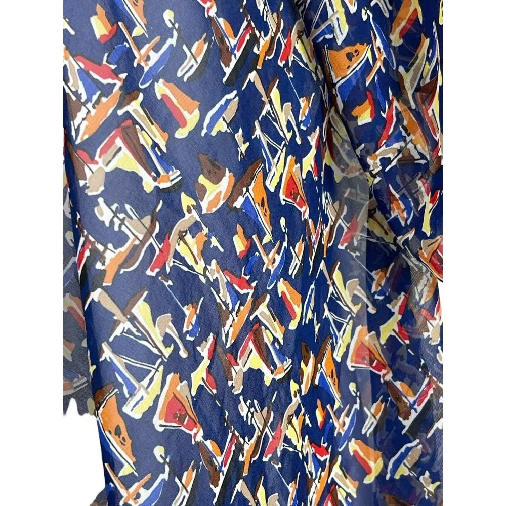 Sheer Open Front Short Sleeve Novelty Print Sailboat Nautical Cardigan S - Image 4