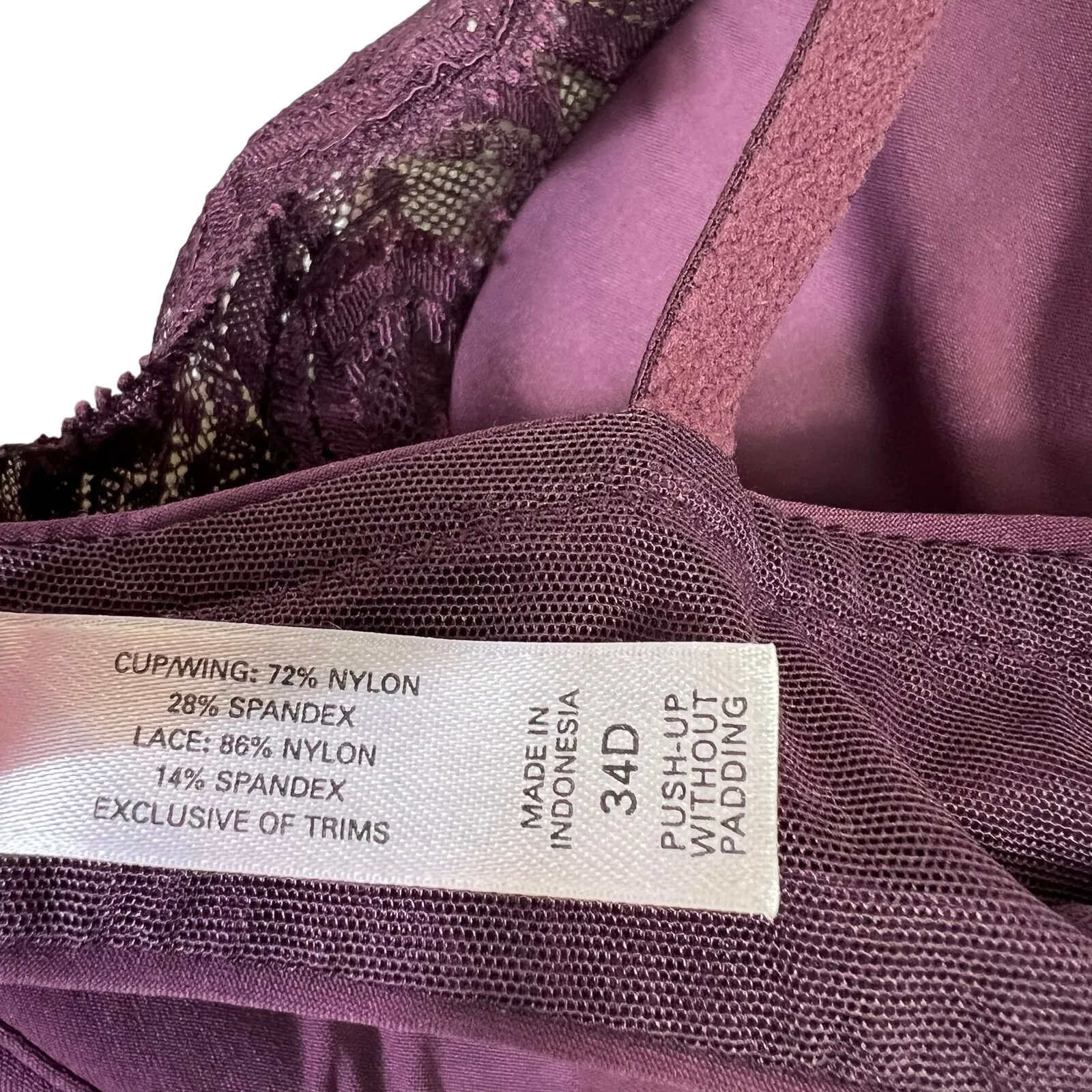 Victoria’s Secret Very Sexy Bra Womens 34D Purple Lace Push-Up Unlined Coquette - Image 4