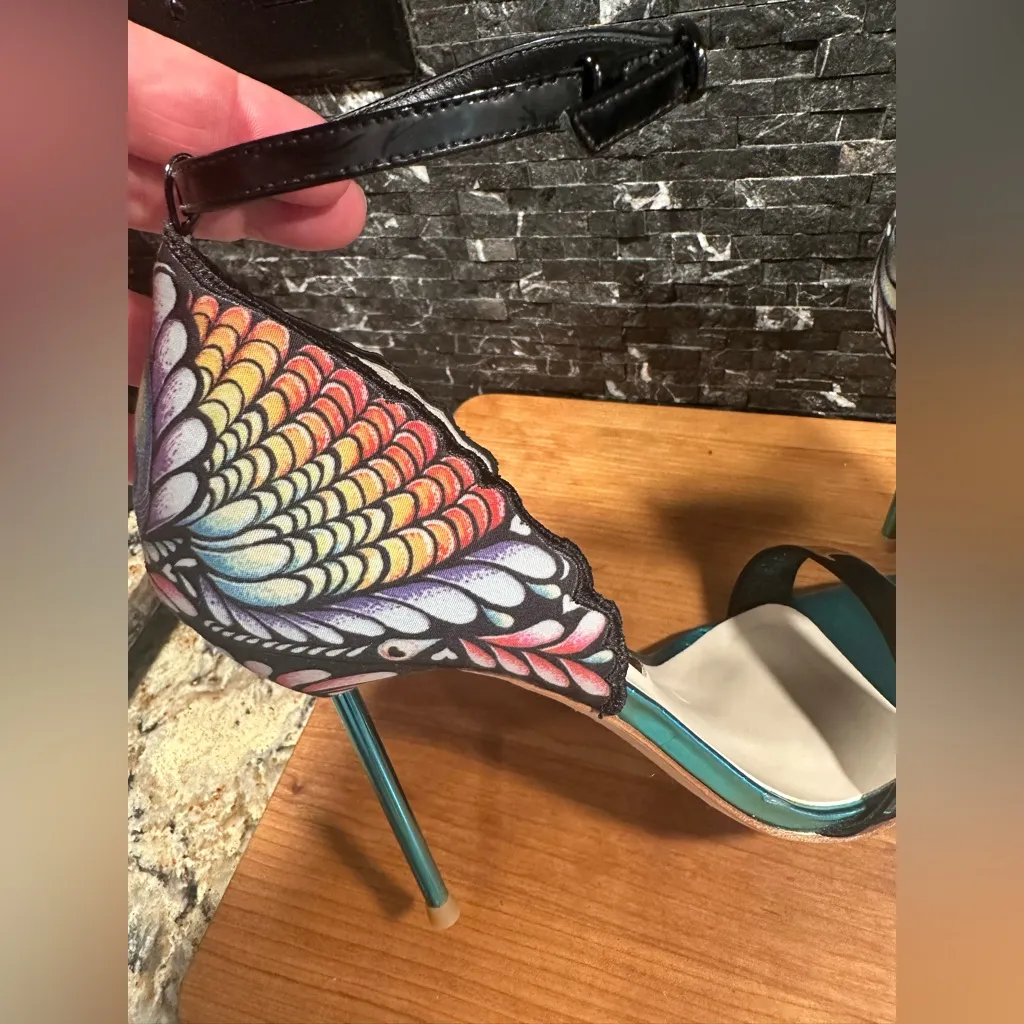Sophia Webster Flutura Feather Peacock Metallic Stilettos Size 7 Heels Sz 37.5 Black - Image 13