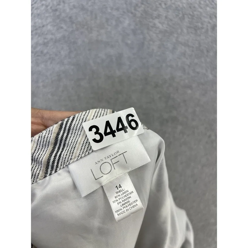 LOFT Ann Taylor Women's Blouse Sleeveless Size 14 Linen Blend Striped Blue White - Image 4