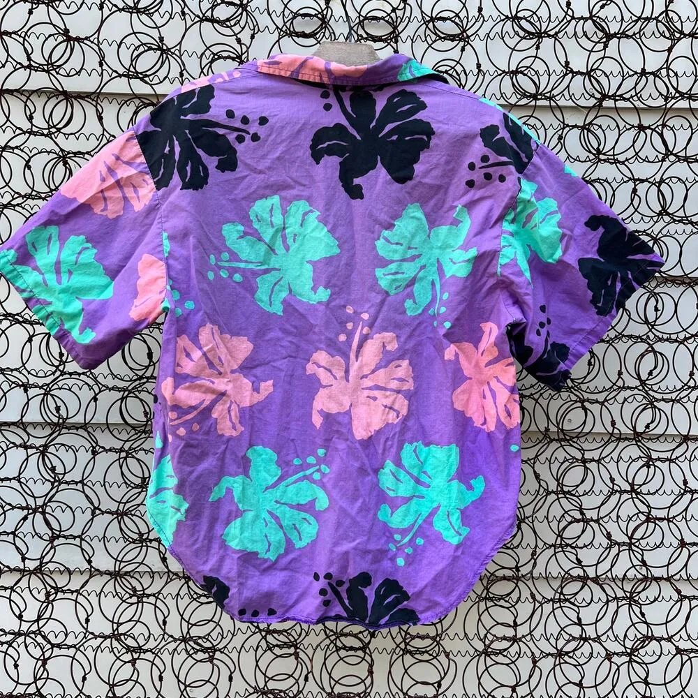 Vintage Raisins purple teal pink bold neon tropical short sleeve Hawaiian shirt - Image 3
