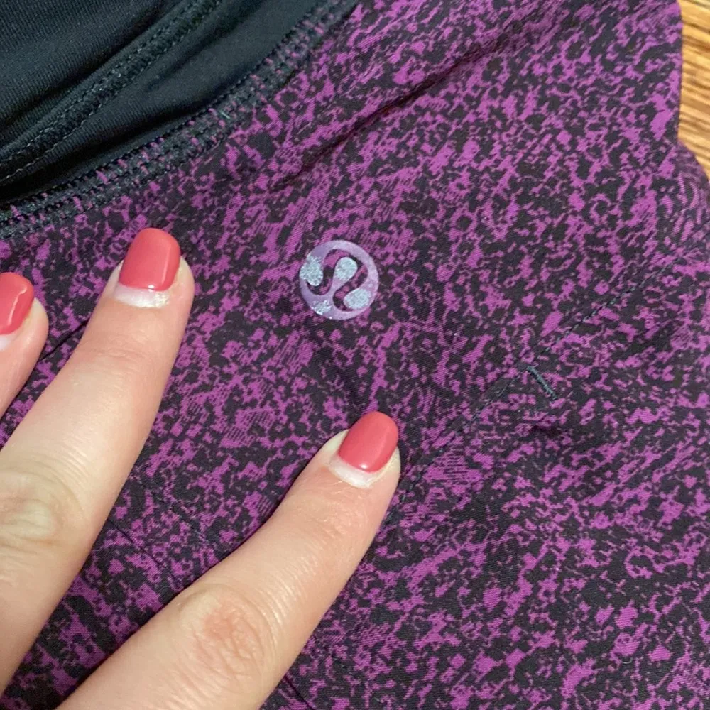 Lululemon Purple Black Printed Speed Shorts - Image 3