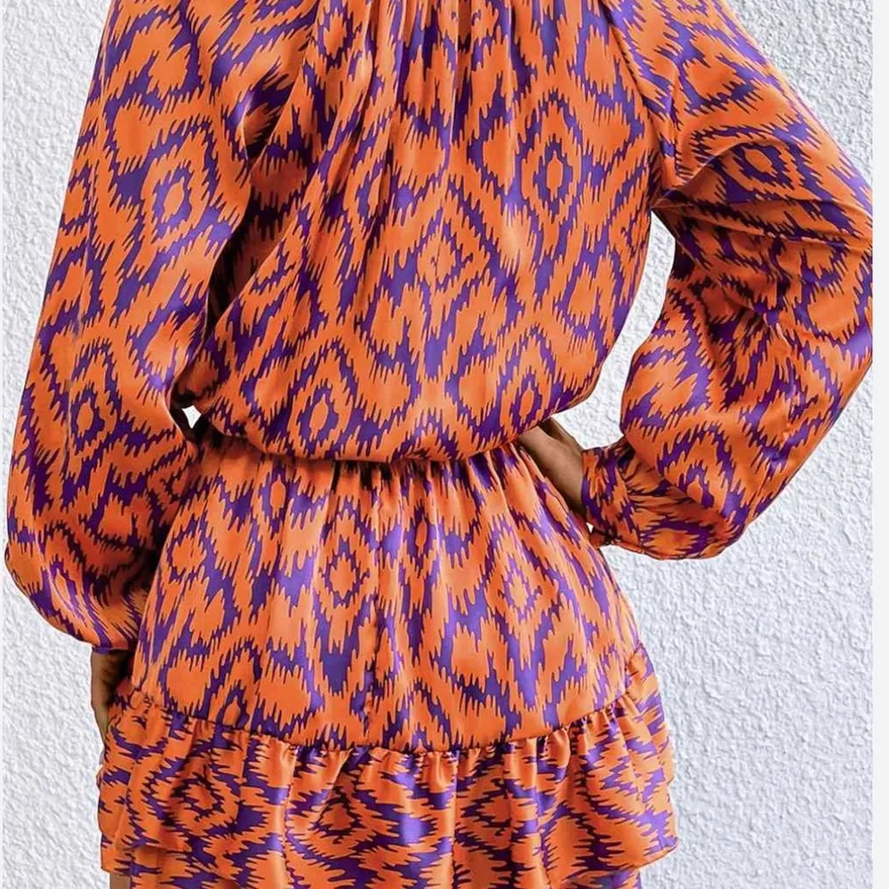 Boutique Vibrant Orange and Purple Aztec Patterned Long Sleeve Romper, Sz S - Image 3