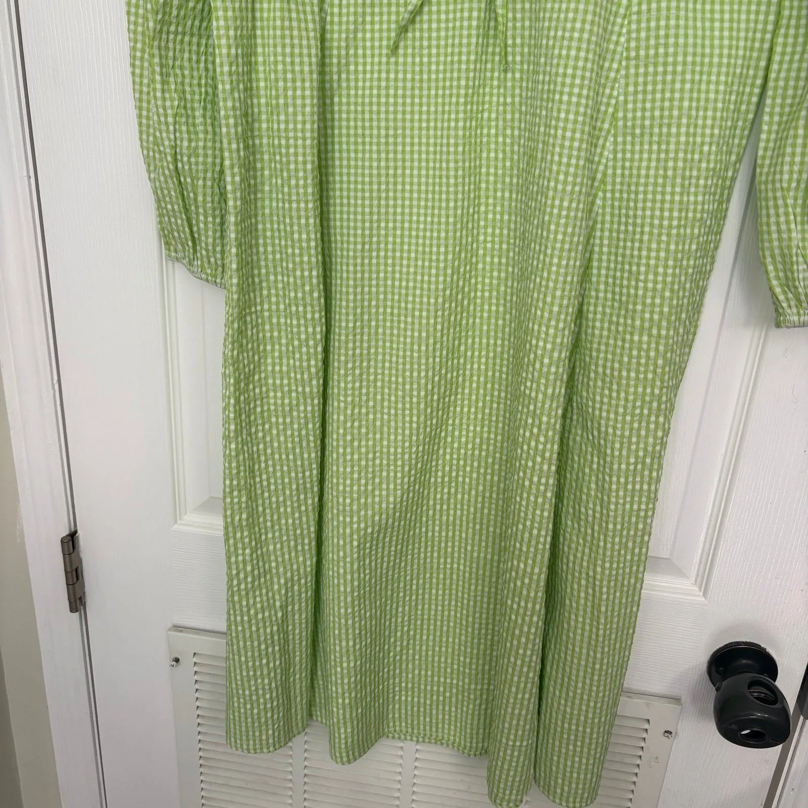 Monki Green And White Gingham Plaid Seersucker Midi Dress Size‎ XS - Image 6
