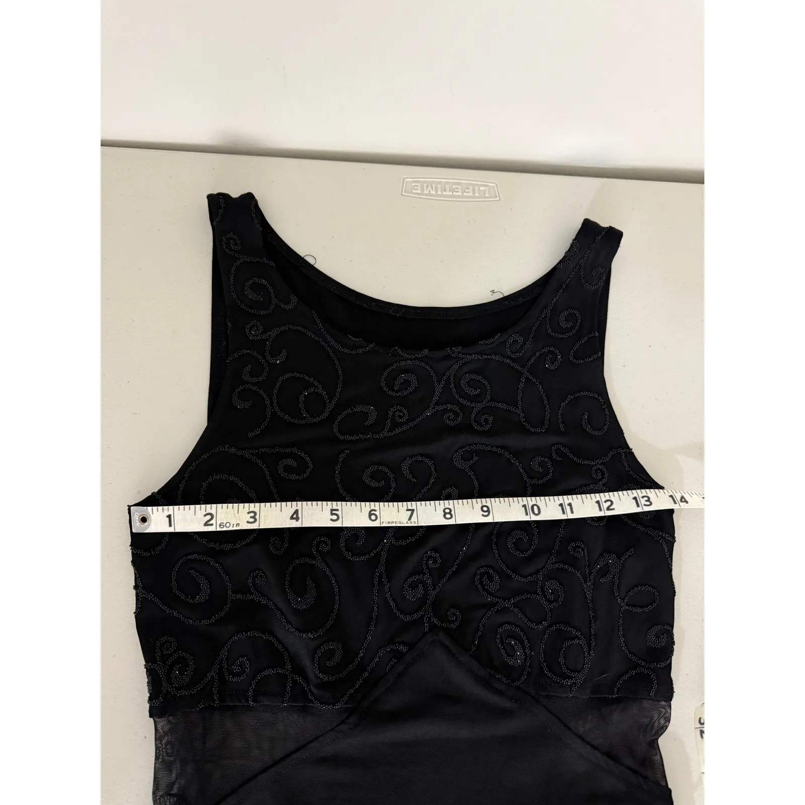 Vintage 90s All That Jazz Black Beaded Embellished Mesh Cut-Out Long Maxi Dress - Image 8