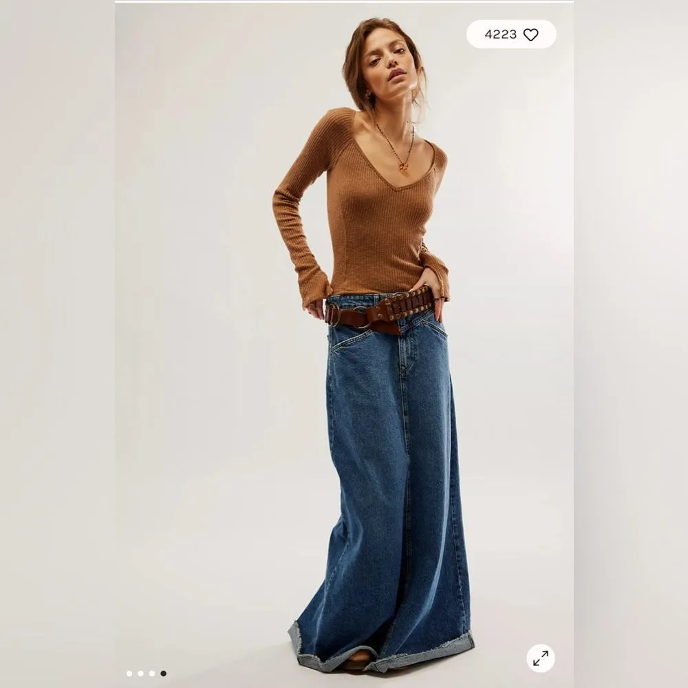 Free People We The Free Passing Thru Layering Tee Brown Size S Long Sleeve VGUC - Image 4