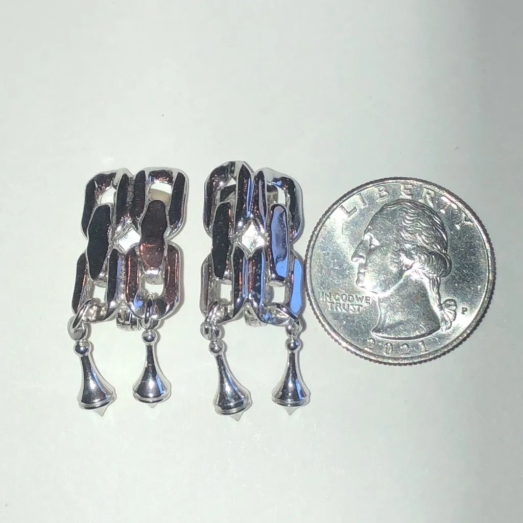 Sperry Brand Vintage Silver Tone Retro Boho Geometric Dangle Earrings - Image 3