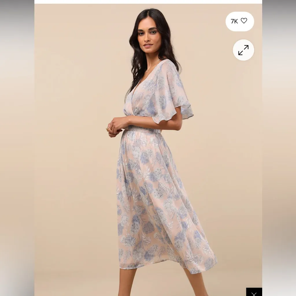 Subtle Romance Beige Floral Print Ruffled Midi Dress - Image 8