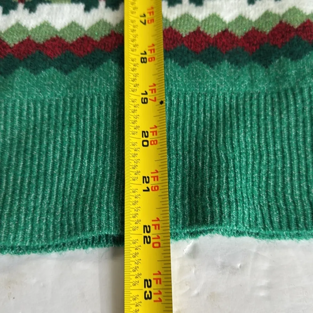 Holiday Time Women's Green Red Patterned Sweater metallic beaded soft Christmas - Image 13