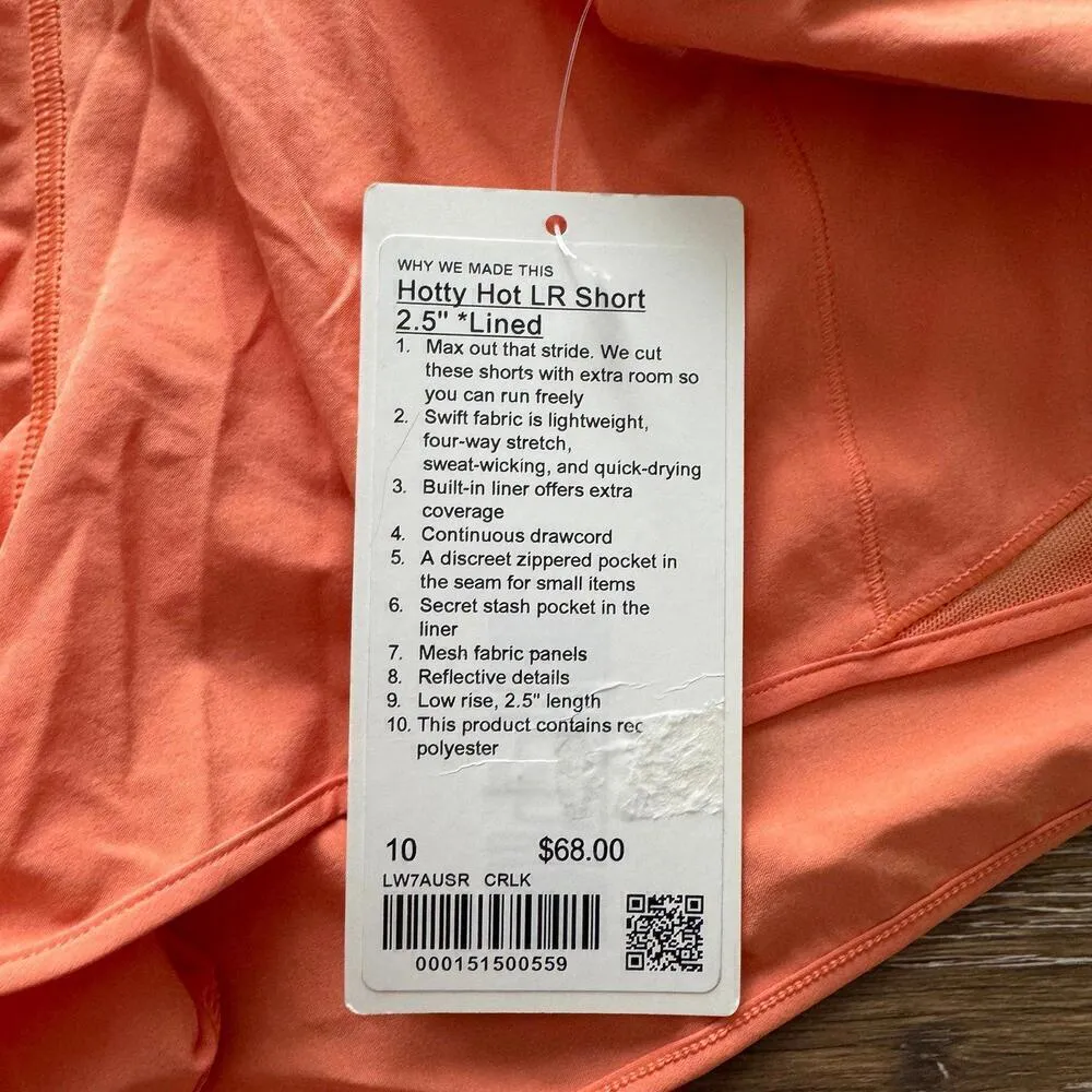 Lululemon Hotty Hot Shorts Low Rise 2.5” Lined Coral Kiss Size 10 NWT - Image 3