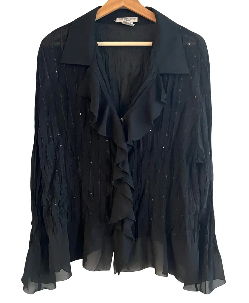 Notations Womens Sheer Whimsigoth Ruffle Top Size 1X Button Up Fairy Witchy Boho - Image 1
