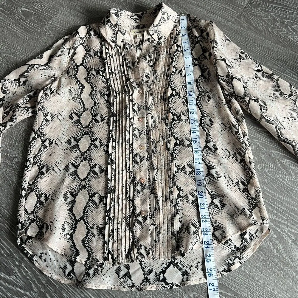 L’Agence Shirt Womens XS Swinton Pintucked Ruffled Blush Snake Print Silk - Image 8