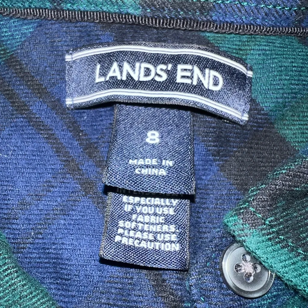 Lands' End Green and Blue Flannel Plaid Button Down Shirt Size 8 - Image 2