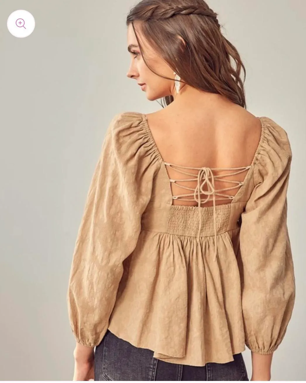 Boutique Lace Up Back Blouse Top - Image 3