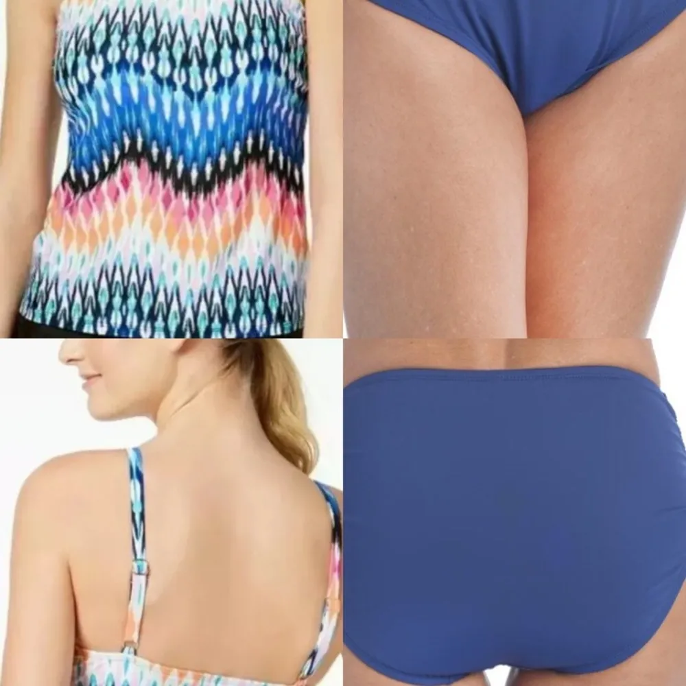 2pcs Set 24th&Ocean Tankini Swim Top Bikini Bottom Blue Size M - Image 12