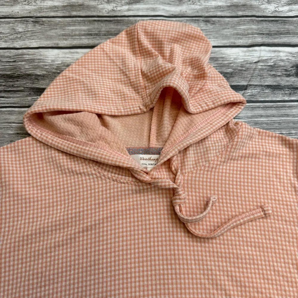 Weatherproof Vintage Womens Lightweight Hoodie Orange White Gingham M Med Medium - Image 5