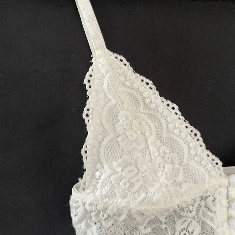 women's size small front button bralette unlined lace detail corset bra rose White - Image 2