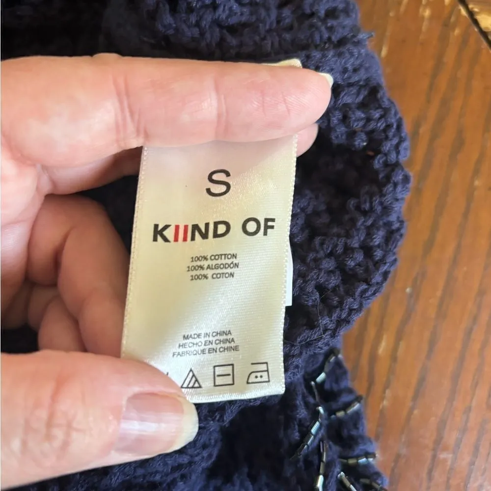 NWT Kiind Of Charlotte navy blue metallic 100% cotton knit top S - Image 4
