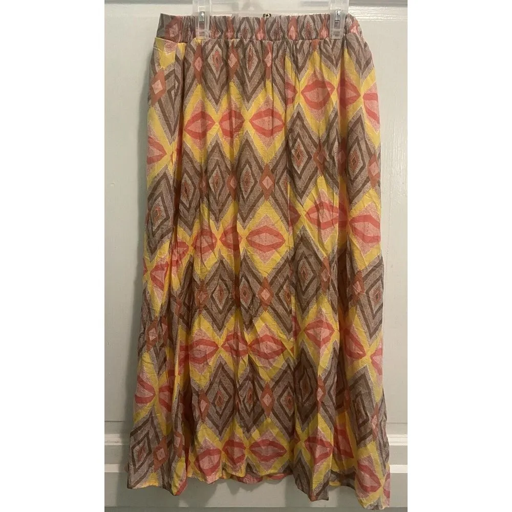 Women's Floral Patchwork Boho Geometric Print Skirt Size Large Lined EUC - Image 2