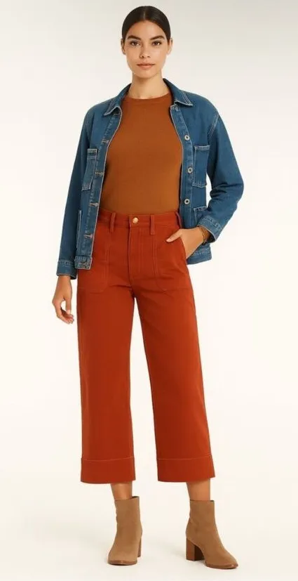Roller Rabbit Elle Twill Straight Leg High Rise Crop Poplin Pants in Terra Cotta - Image 1