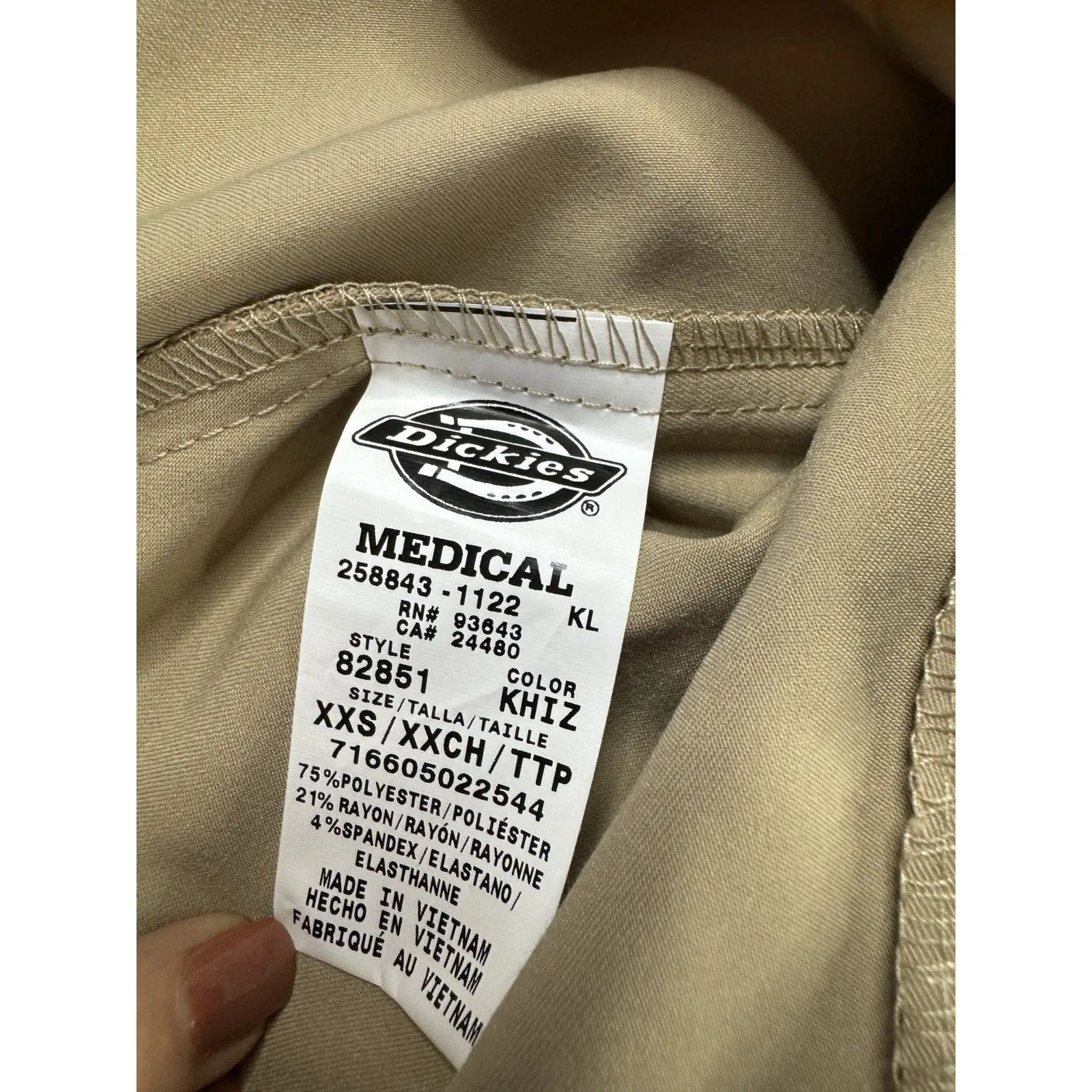 Dickies Xtreme Stretch V-Neck Scrub Top Dark Khaki Stretch XXS Pockets Medical - Image 8